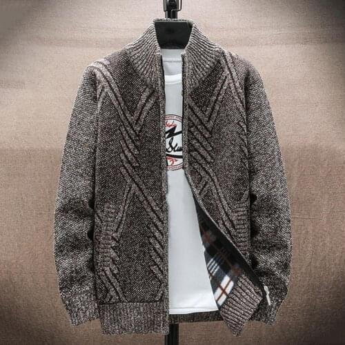 Knitwear Cardigan Autumn Winter Mens Sweater Coat Faux Fur Wool Sweater Jackets Zipper Knitted Thick Coat Warm Casual Outwear