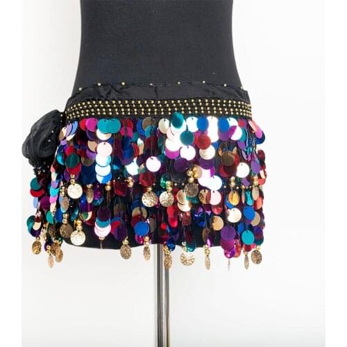Hot Belly Dancing Hip Scarf for women Wrap Belt Dancing Skirt sequin Belly Dance Costumes With Gold Coins Tribal dance costume