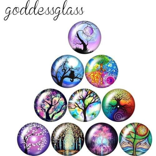 New Beauty Light Moon Life of Tree Patterns 10pcs 12mm/18mm/20mm/25mm Round photo glass cabochon demo flat back Making findings