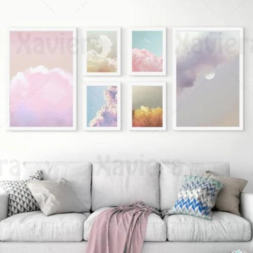 Nordic Home Decor Mural Pink Sky Colorful Cloud Landscape Canvas Painting Posters and Prints Minimalist Wall Art for Living Room