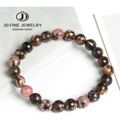 JD Natural Jewelry 6/8/10/12mm Rose Red Black Line Rhodochrosite Stones Loose Beads Bracelet Charms Yoga Women Meditation Amulet