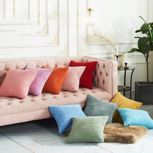 2021 New Simple Corduroy Living Room Sofa Pillowcase Plain Corn Strips Bedroom Seat Cushion Cover