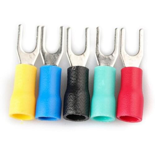 50/100pcs awg16-14 insulated round end SV2-4 y type terminal brass insulated spade crimping wire and cable connector