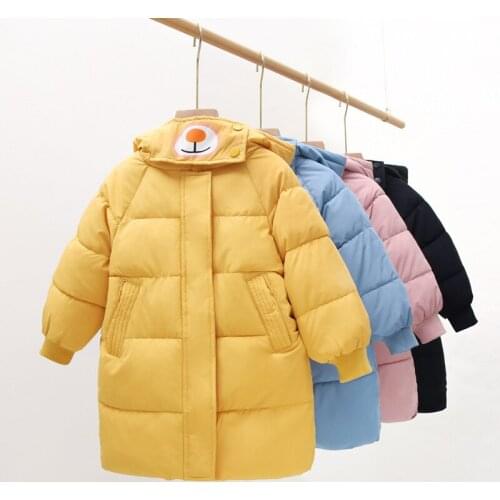 2021 Autumn Winter New Cute Boys Padded Jackets For Girls Mid-length Down Jackets Medium Small Childrens Thicken Bear Ear Coat