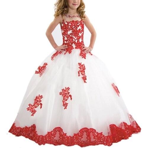 Girls Flower Girl Dress Princess Wedding Party Dresses Pageant Holiday Crossed Back Lace Formal Tulle Flower Girl Dress