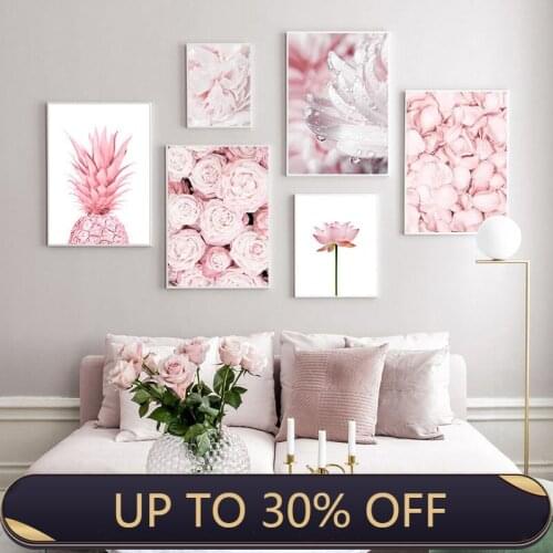 Simple Nordic Style Sheet Pineapple Rose Lotus Wall Spray Painting Hanging Painting Oil Painting Wall Art Canvas Painting
