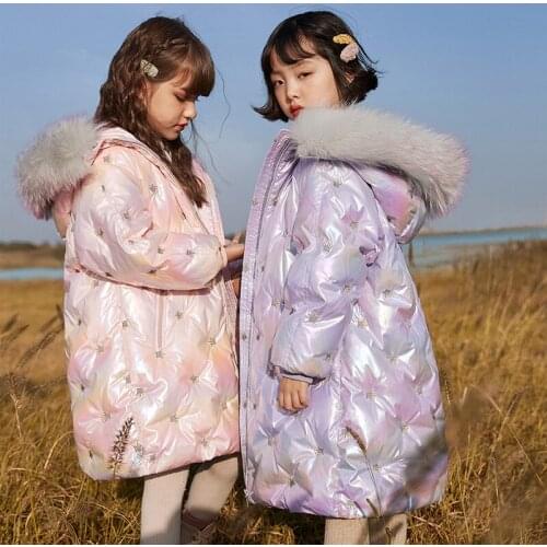 Girls' down jacket 5-15 years old 2020 new medium and long childrens wear thickened winter coat childrens windbreaker Parka