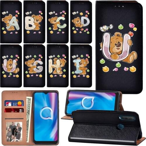 Luxury Flip Case for Alcatel 1C/1S 2020/1V 2020/3L 2020 Initial Name Bear Pattern Durable Phone Case Cover
