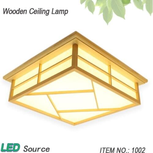 Modern Square Surface mounted OAK Wood PVC lamparas de techo home wooden led ceiling lamp fixture for living room bedroom