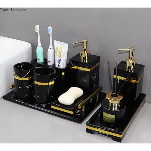 Light Luxury Bathroom Toiletry Set Resin Household Soap Dish Toothbrush Holder Mouth Cup Liquid Soap Dispenser Washing Tools