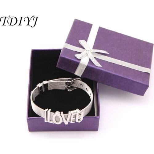 TDIYJ Gift Box Mothers Day I Love Mom New Collection Charms Stainless Steel Mesh Bracelet 1Set