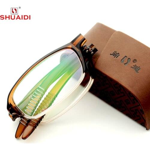 = SHUAI DI = Ultra-Light Tr90 Reading Glasses Men Women Non-Slip Portable Fold Half-Rim Brown Spectacles +0.5 +0.75 +1 To +6