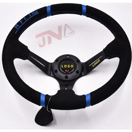 Univesal Racing car accessiories steering wheel with horn buton & blue strip racing suede wheel