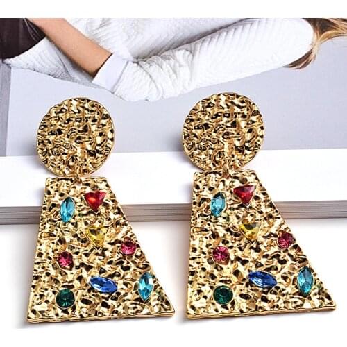 Vintage Geometric Crystal Beads Drop Earrings For Women New Gold Metal Hanging Dangle Earrings Jewelry Accessories