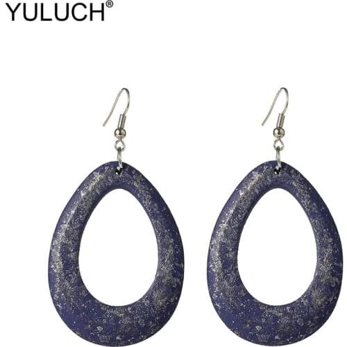 YULUCH Pop Vintage Imitation Rust Hollow Blue Wooden Water Drop Earrings Fashion Jewelry Ethnic African Long Big Dangle Earrings
