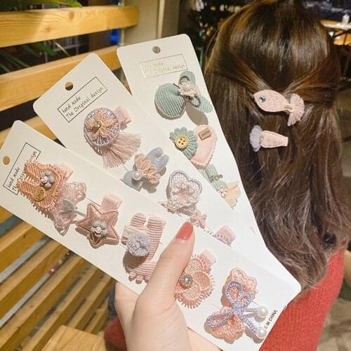 5Pcs/set Hairpin Cute Cloth Hair Clips Bowknot Barrettes Girls Kids Children Headwear Hair Accessories Women Gift