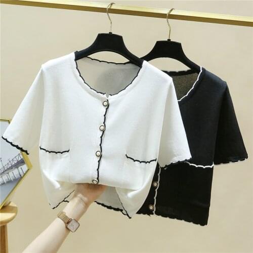 New Short Pullover Women Short Sleeve Womens Sweater 2021 Thin Summer Knitted Korean Fashion Button Woman Clothes Sweater Femme