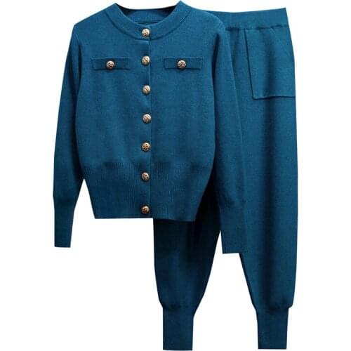 Two piece set Women sweater sets suits fashion customes cardigans+long Pants Track Suits for Autumn Winter Woman Knitted suit