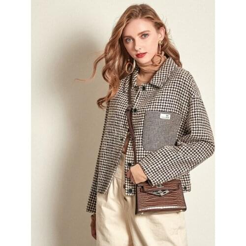 Women s winter coat black dog tooth Double sided wool cashmere outwear 2019 autumn plus size ladies fashion overcoats free ship