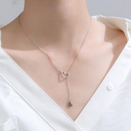 Cute Heart Shape Pendant Choker Necklaces for Women 925 Sterling Silver Shiny Zirconia Chain Jewelry Ras Du Cou Femme Gifts