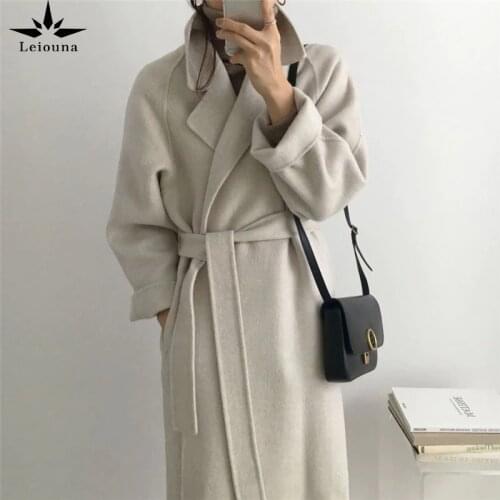 Leiouna Solid Full Vintage Office Lady 2020 New Fashion Elegant Warm Faux Wool Blends Woolen Coat Women Winter Clothes Coats