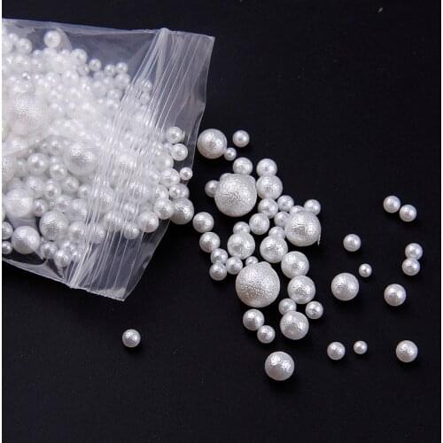 1 Bag 3-6mm Pure White,Rice White Mix Size Scrub Imitation No Hole Pearl Round Beads For DIY Nail Art Decoration