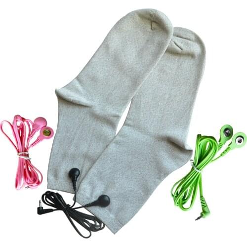 1Pair TENS/EMS Conductive Silver Fiber Socks Electrode Physiotherapy Massage Sock With Lead Wire Connnecting Cable Plug 2.5mm