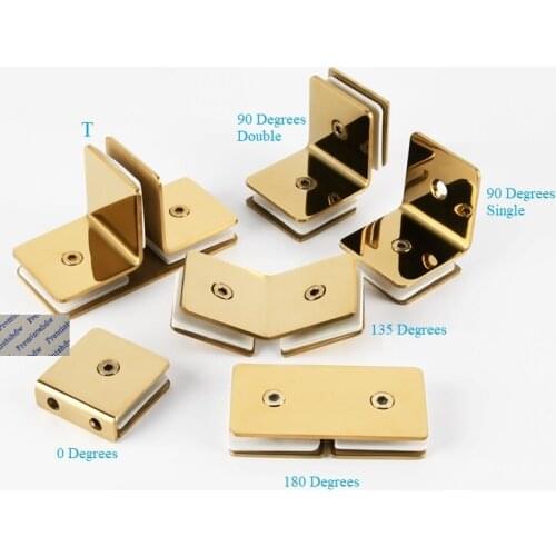 2Pcs 304 Stainless Steel Shiny Titanium Gold Glass To Glass Fixing Clamp Clip 0 90 135 180 Degrees Shower Enclosure Partition