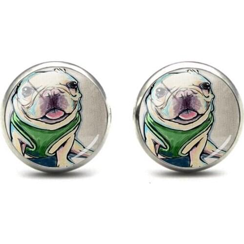 2022 Jewlery Cute Dog Earrings Vintage Glass Cabochon Pug Photo Animal Pendant Charms for Children Girl Gift New Fashion