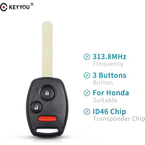 For Honda CRV EX/EX-L/LX Accord Crosstour CR-Z Civic Odyssey 2006-2013 2+1 Buttons Remote Car Key 313.8 Mhz ID46 Chip MLBHLIK-1T