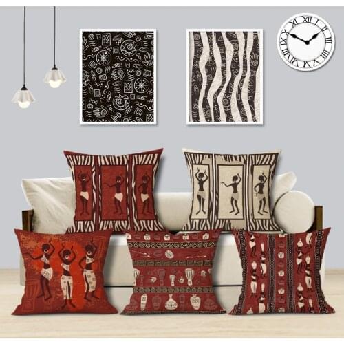 African Style Decorative Cushion Cover African Tribal Design Art Pillow Cover for Car Living Room Sofa Decor Linen Pillowcase