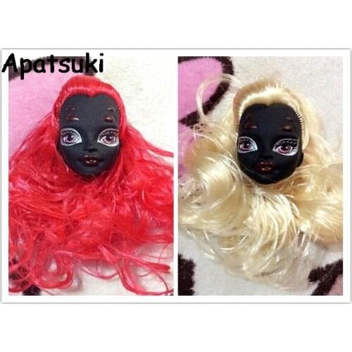 Kids Toy DIY Accessories For Monster High Spider Doll Black Face Demon Monster Doll Head with Wig Hair For 1/6 BJD Doll House