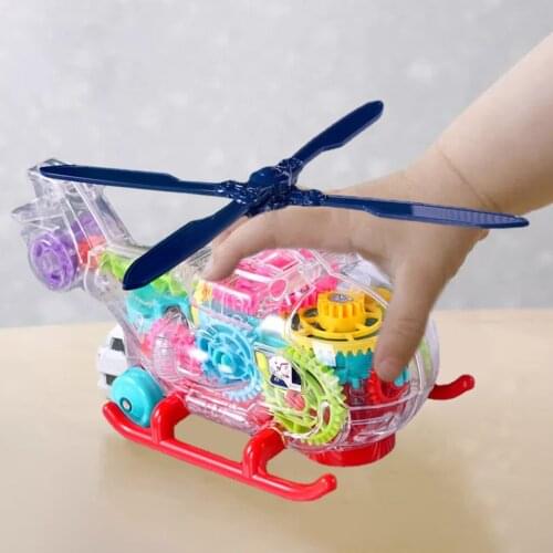 Electric Universal Transparent Gear Helicopter Toy Sounding Rotating Lighting Music Aircraft Toys Learning Motor Skills for Boy