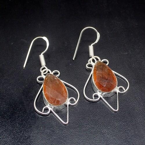 Gemstonefactory Big Promotion 925 Silver Teardrop Hot Sale Honey Topaz Women Ladies Gifts Dangle Drop Earrings 20212422