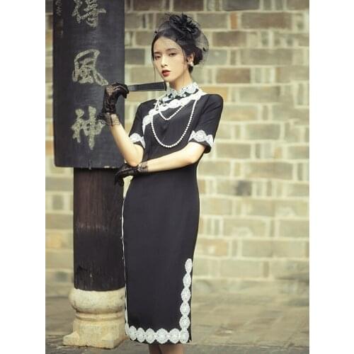Chinese Dress Black Silk Qipao Evening Dresses High End Lace Cheongsam Dress Customization Cheongsams Modern Qipao China Dress