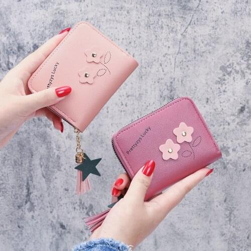 Wallet Credit Card Holder Cartoon Flowers Zipper Short Card Holder Ladies Coin Purse Women Clutch Wallet Coin Pocket Leather