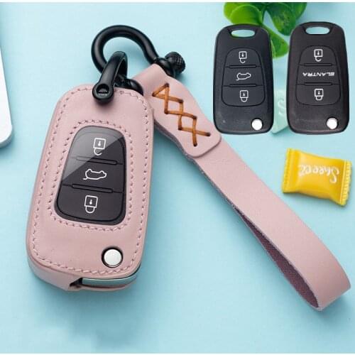 Leather Car Key Case Cover Chain For Hyundai i20 i30 i40 IX25 Creta IX35 HB20 Solaris Elantra Accent For Kia K2 K5 Rio Sportage