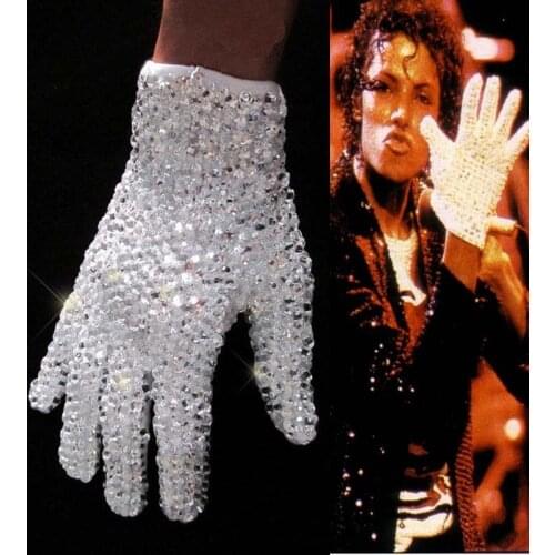 MJ MICHAEL JACKSON RHINESTONE SEQUINS CRYSTAL SHINING GLOVE Handmade Show Gift Collection