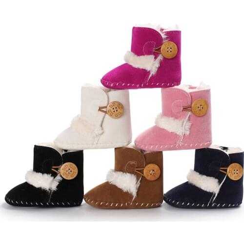 0-18M Newborn Fashion Infant Baby Girls Snow Boots Winter Boots Baby Shoes Solid Button Plush Ankle Boots