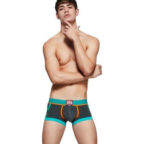 SEOBEAN Mens Underwear Solid Color Personality Low-waist Mesh Breathable U-pouch Bag Push Up Sexy Boxers