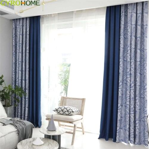 New Leaves and Solid Fabric Joint Blinds Window Curtain Blackout Custom Size Shade for Bedroom Living Room