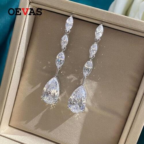 OEVAS 100% 925 Sterling Silver Drop Earrings Sparkling High Carbon Diamond Water Drop Wedding Party Bridal Fine Jewelry Gifts