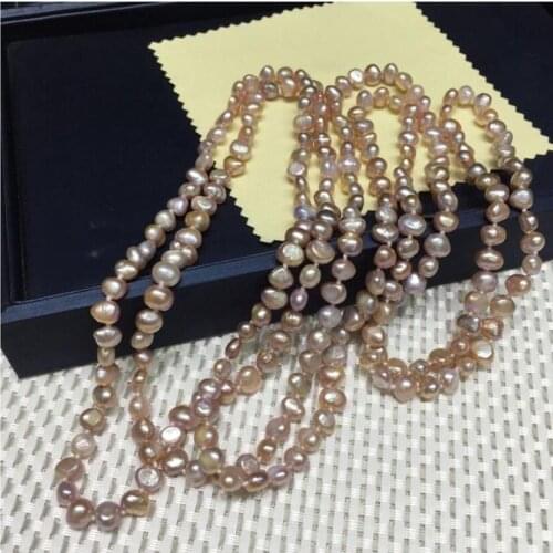 80cm 125cm 160cm 200cm 30'' 50'' 63'' 78'' 6x7mm purple real pearl necklace flat baroque Freshwater PEARL Women Jewelry
