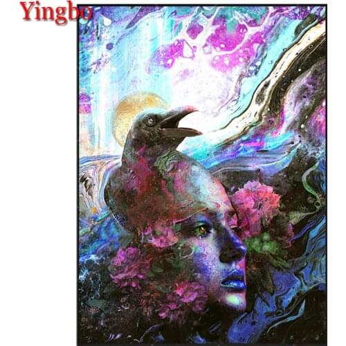 Full Drill Square 5d Diy Diamond Painting Woman crow abstract art Cross Stitch Kits 3D Diamond Mosaic Embroidery Decor Home