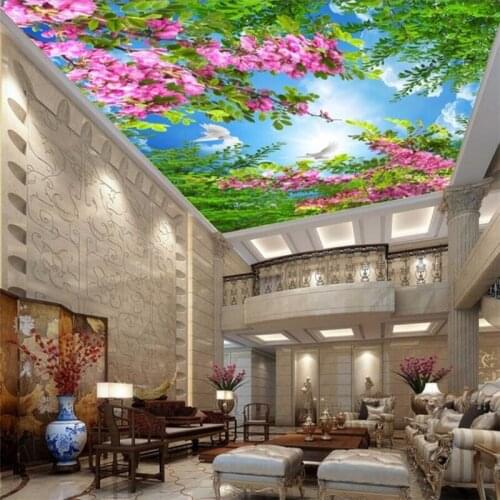 Custom wallpaper 3d murals Blue sky and white clouds flower forest living room bedroom restaurant zenith background wall paper
