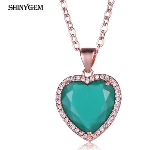 Rose Gold Plated Copper Chain 3A Shiny Cubic Zirconia Heart Faceted Slice Glass Crystal Pendant Necklace For Women Girl Jewelry