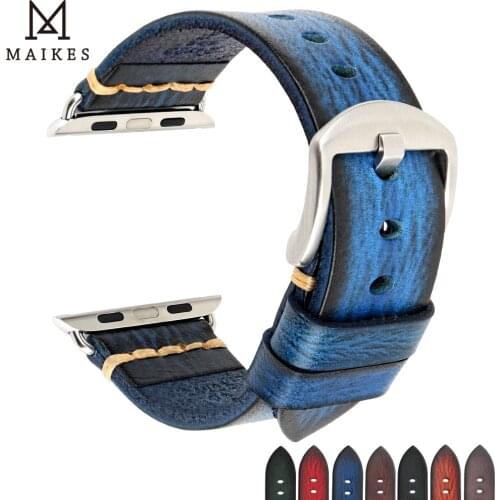 Maikes Watch Band for Apple Series 5 4 3 2 1 iwatch 44mm 42mm Genuine Leather Apple watch strap 40mm 38mm with buckle bracelets