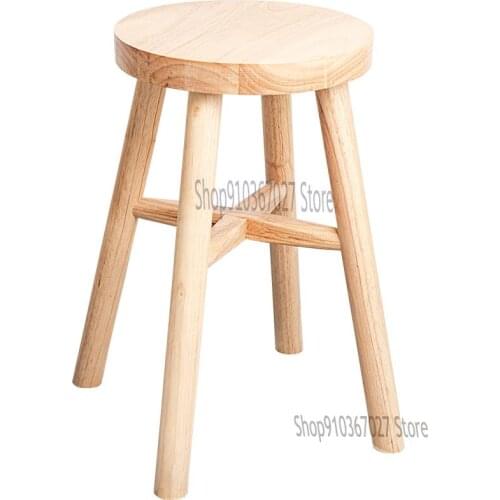 Solid Wood European Light Luxury Round Stool Rubber Wood Chair Wooden Stool Japanese Log Dressing Stool Bar Stool