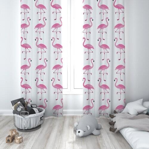 Curtains Children 3D Printed Decorative Items Home Childrens Room Pink Flamingo White Little Princess Model 048