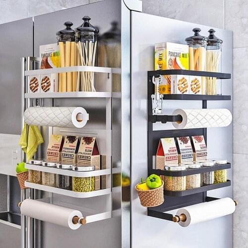 2 Tire Multi-function Magnetic Adsorption Refrigerator Side Rack Wall-mounted Storage Holder Kitchen Paper Towel Shelf RU/UK/AU